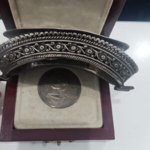 Vintage Ornately Embossed Silver-Toned Oval Ashtray in Presentation Box