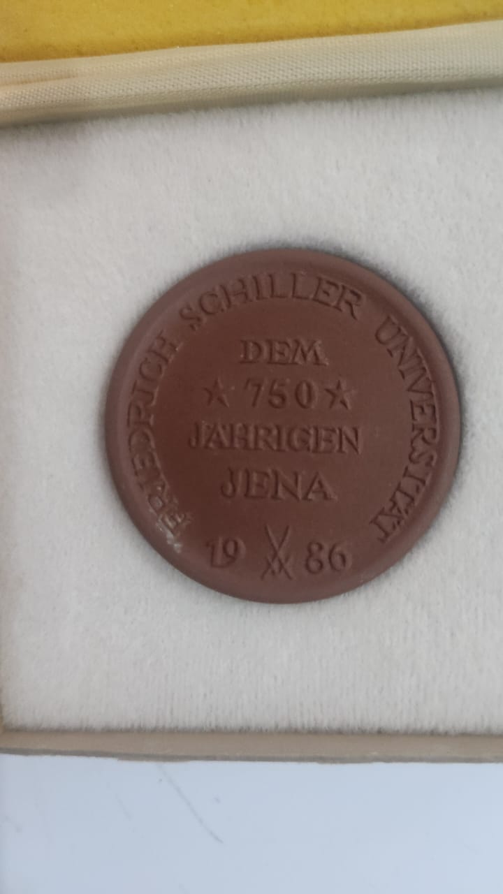 German Meissen Porcelain Medal - Friedrich Schiller University Jena 750th Anniversary (1986)