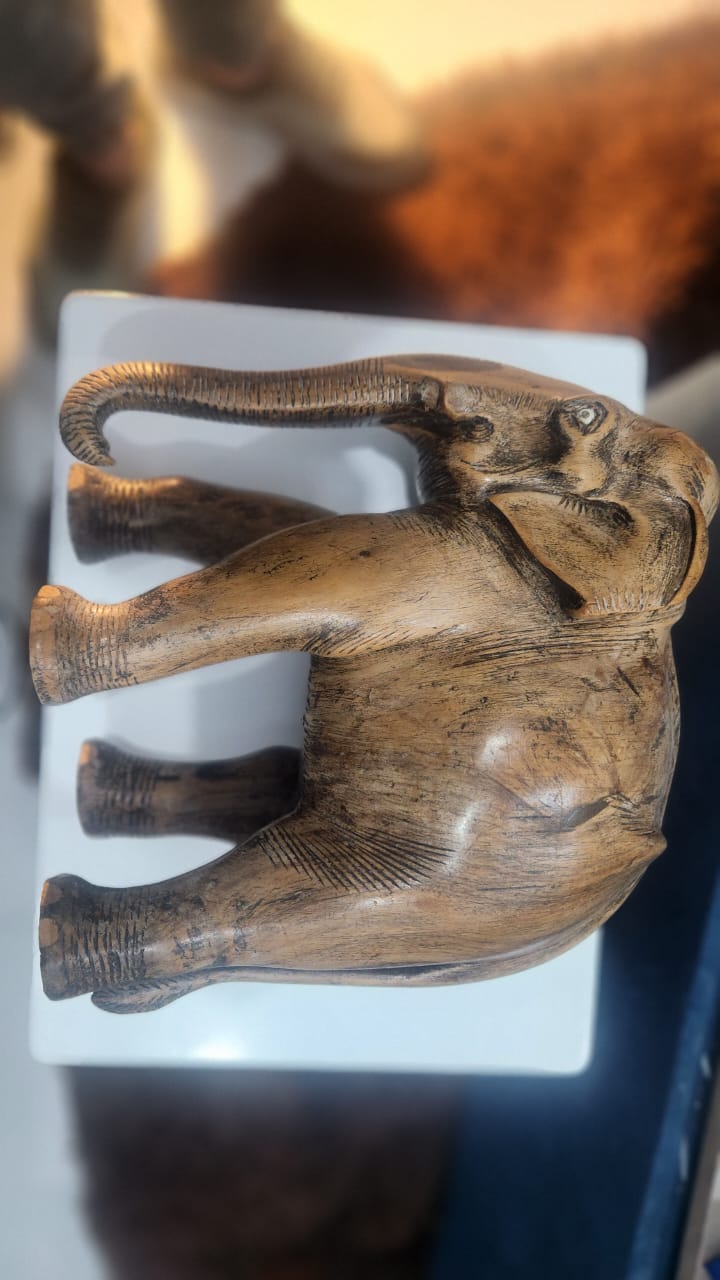 Vintage Indian Hand-Carved Sandalwood Elephant Sculpture – Detailed Art Deco Style - Image 3