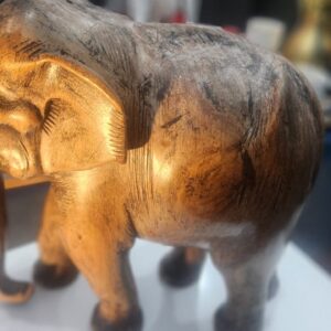 Vintage Indian Hand-Carved Sandalwood Elephant Sculpture – Detailed Art Deco Style