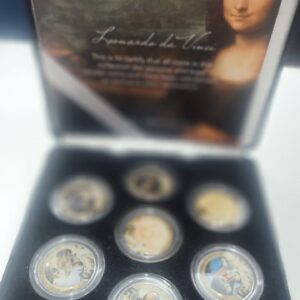 Leonardo da Vinci Commemorative Coin Set – 7 Colorized Medals in Display Case